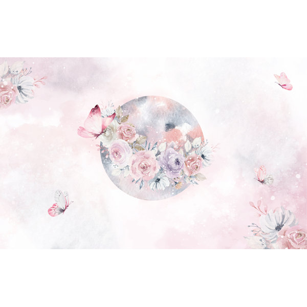 wallpaew Pink Floral Art Wall Mural Kids Room Wallpaper | Wayfair